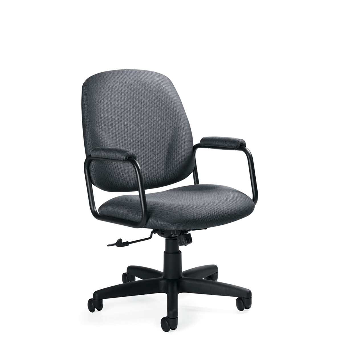 Global Furniture Group, Solo®'s contoured seat and back and waterfall seat edge provide extended comfort with armcaps