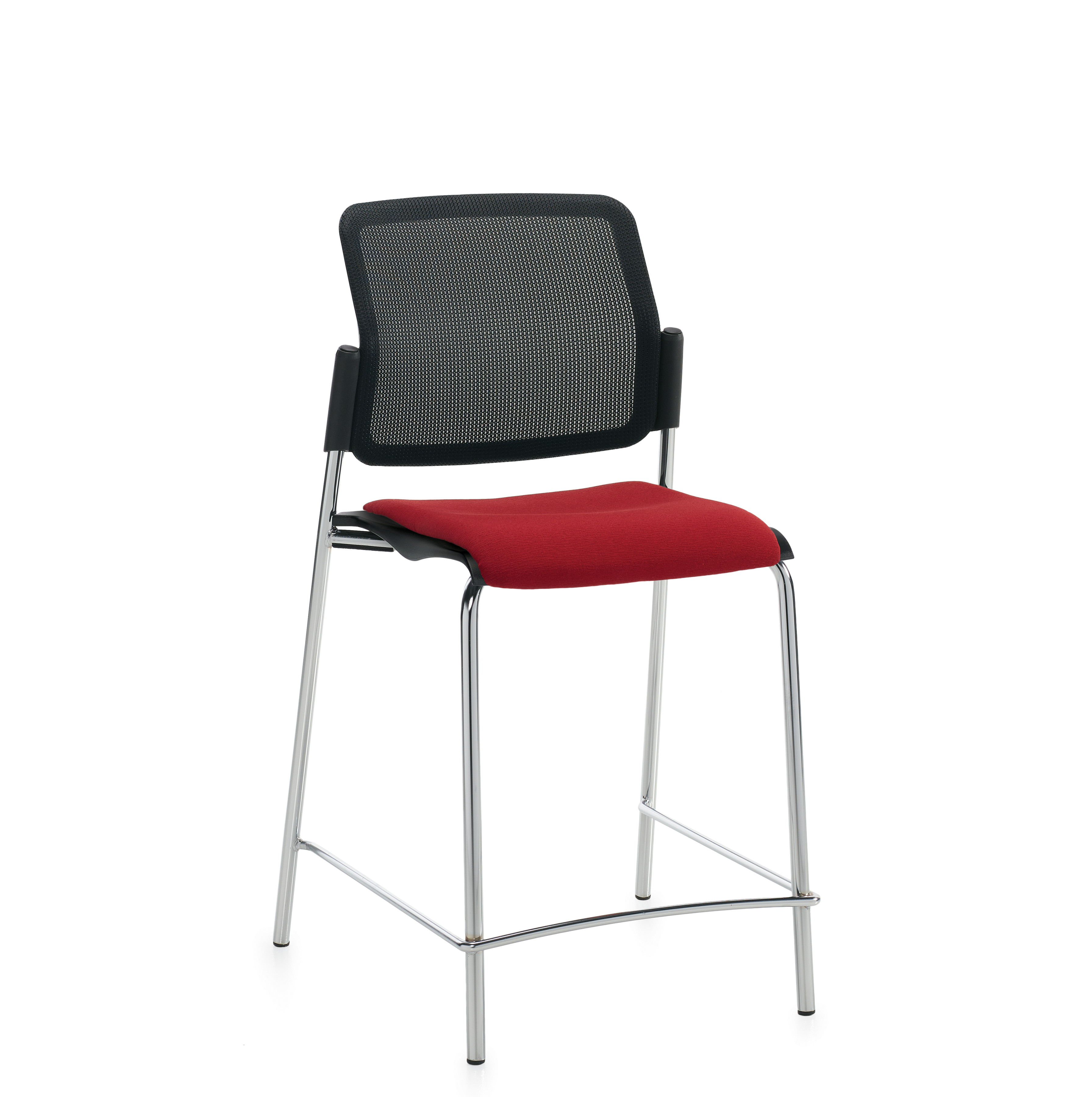 Tabouret de comptoir sans accoudoirs, assise rembourrée et dossier en tissu maillé Model Thumbnail