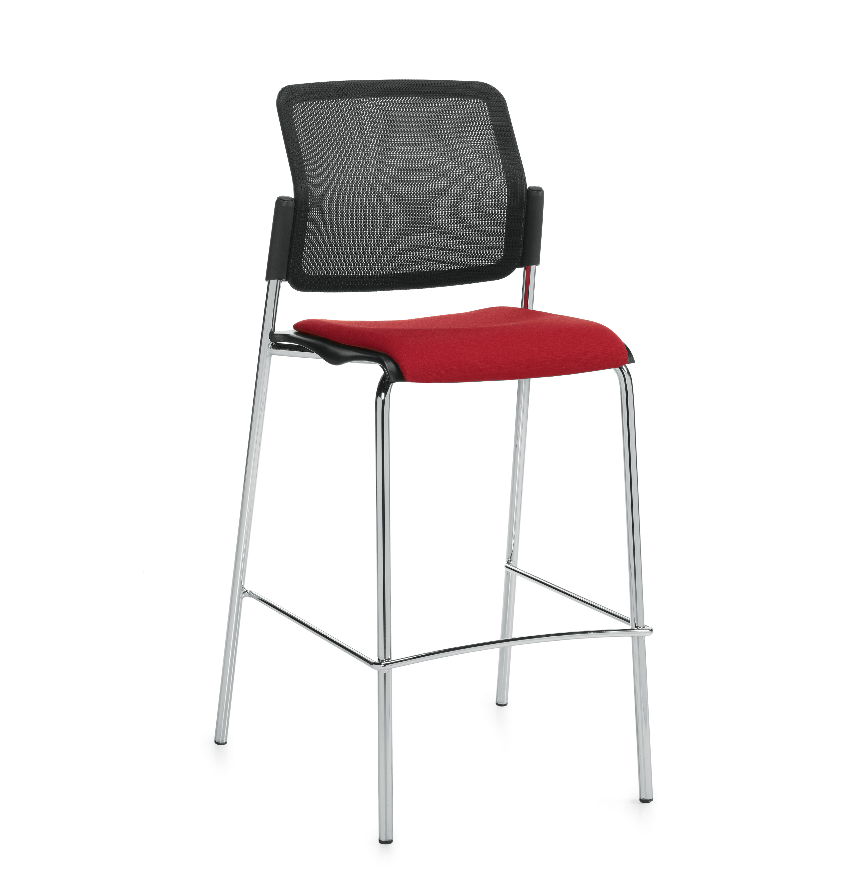 Tabouret de bar sans accoudoirs, assise rembourrée et dossier en tissu maillé Model Thumbnail
