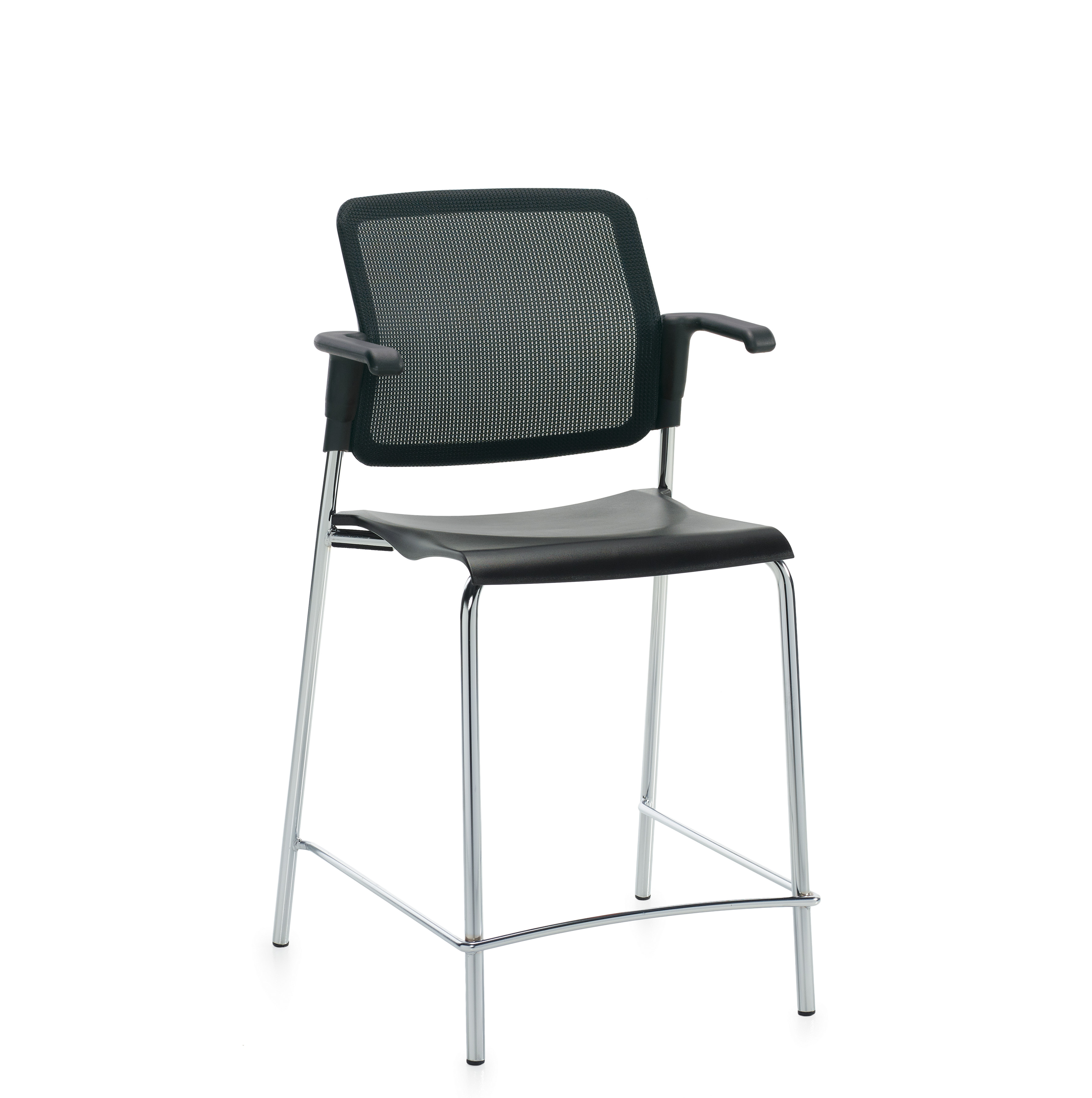 Tabouret de comptoir avec accoudoirs, assise en polypropylène et dossier en tissu maillé Model Thumbnail