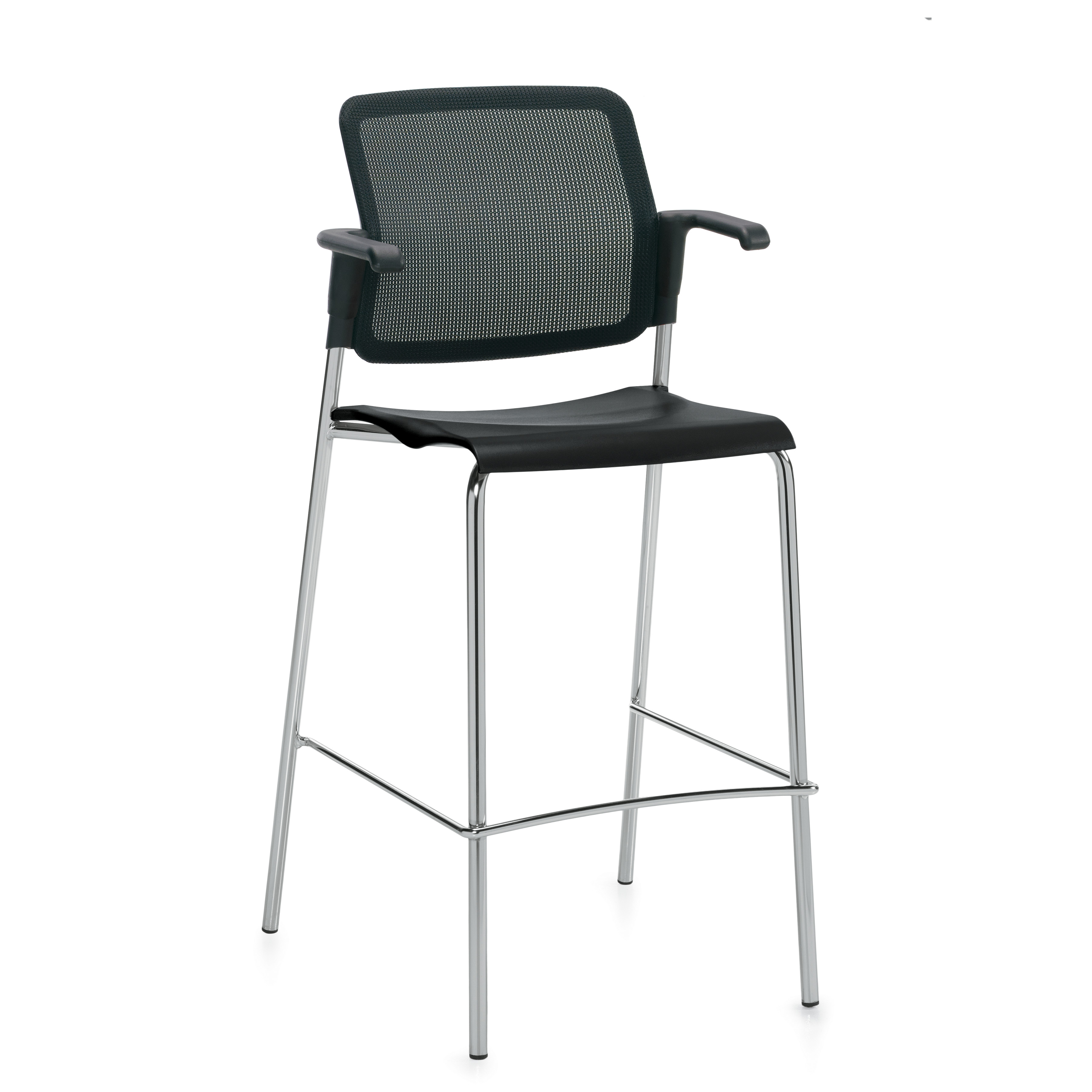 Tabouret de bar avec accoudoirs, assise en polypropylène et dossier en tissu maillé Model Thumbnail