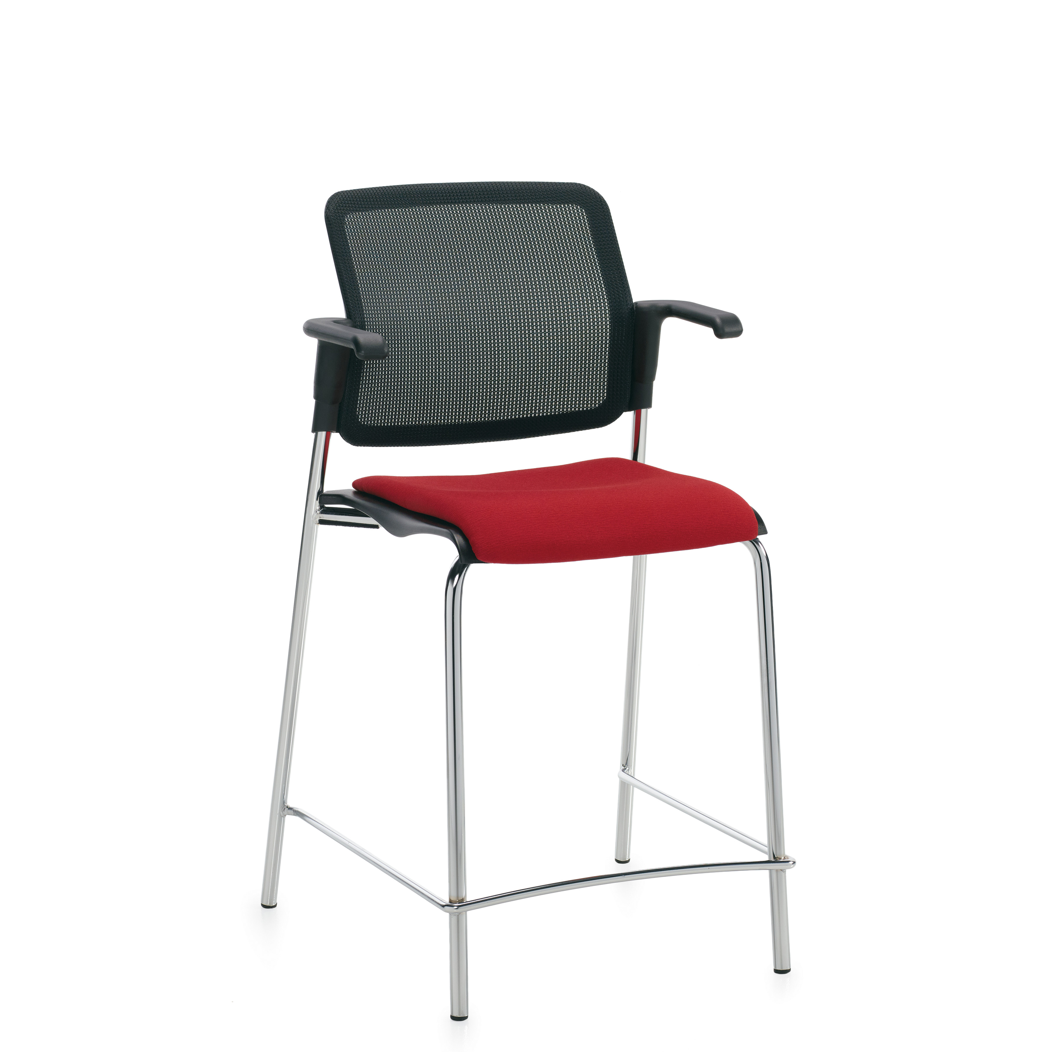 Tabouret de comptoir avec accoudoirs, assise rembourrée et dossier en tissu maillé Model Thumbnail