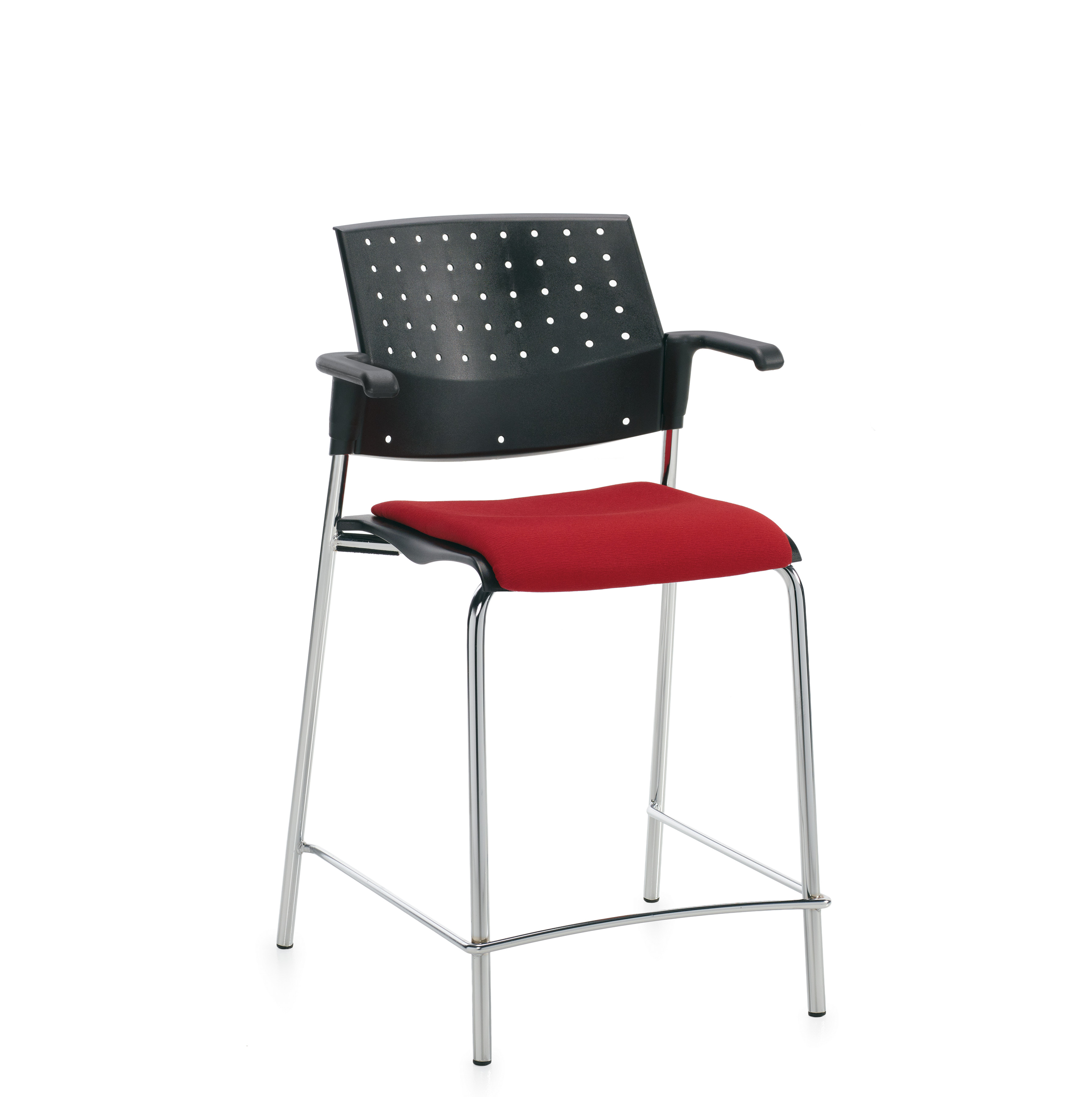 Tabouret de comptoir avec accoudoirs, assise rembourrée et dossier en polypropylène Model Thumbnail