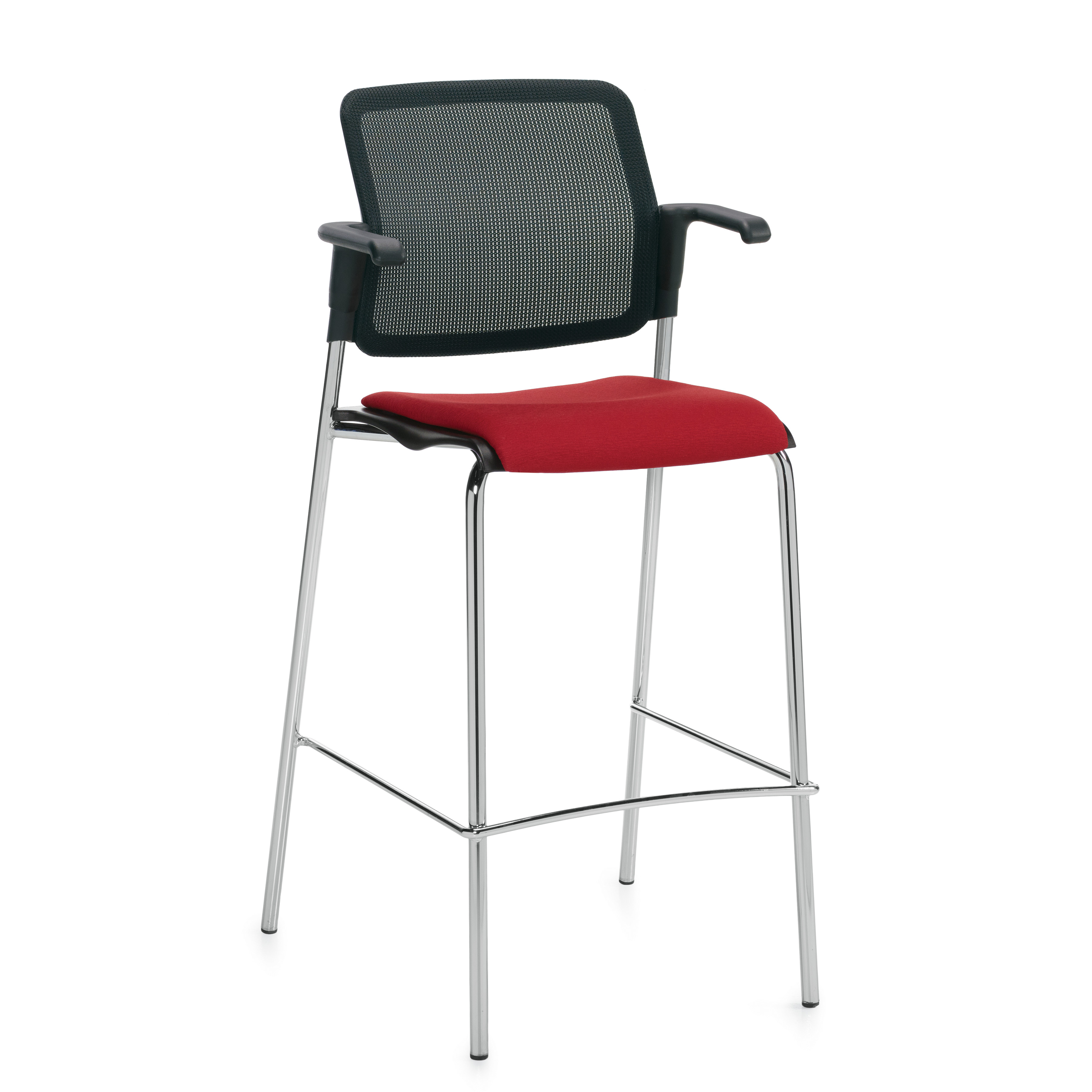 Tabouret de bar avec accoudoirs, assise rembourrée et dossier en tissu maillé Model Thumbnail