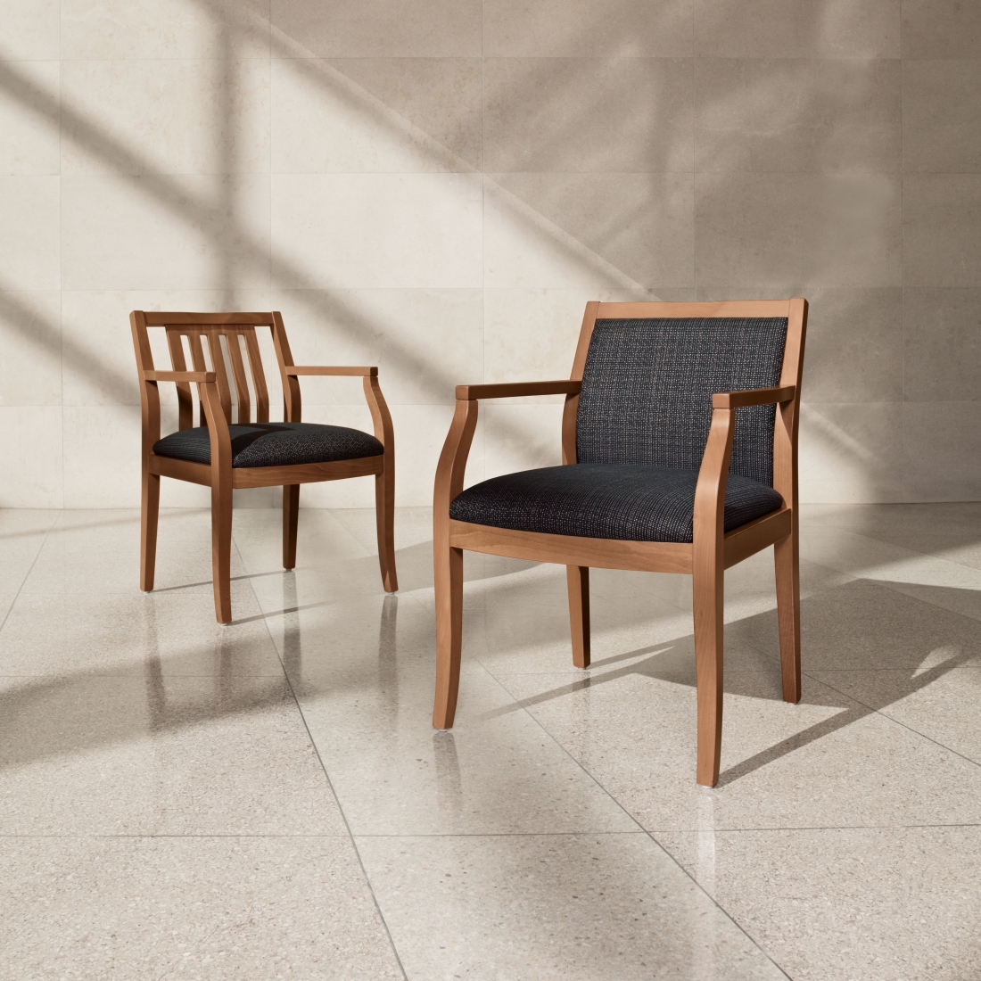 Global Furniture Group, Mayne™ features a solid wood frame that appeals to the warmth of residential settings, reception