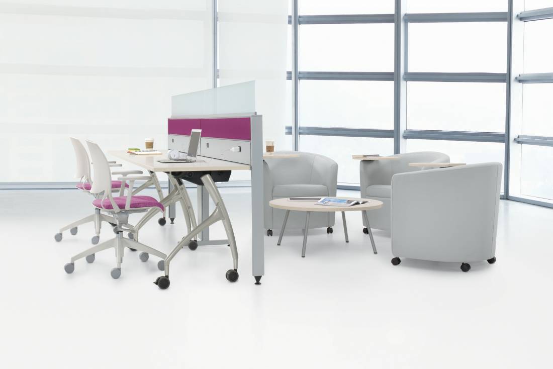 Global Furniture Group, Intelli Beam™ brings forward a new era of open plan environments. The elevated beam combines the