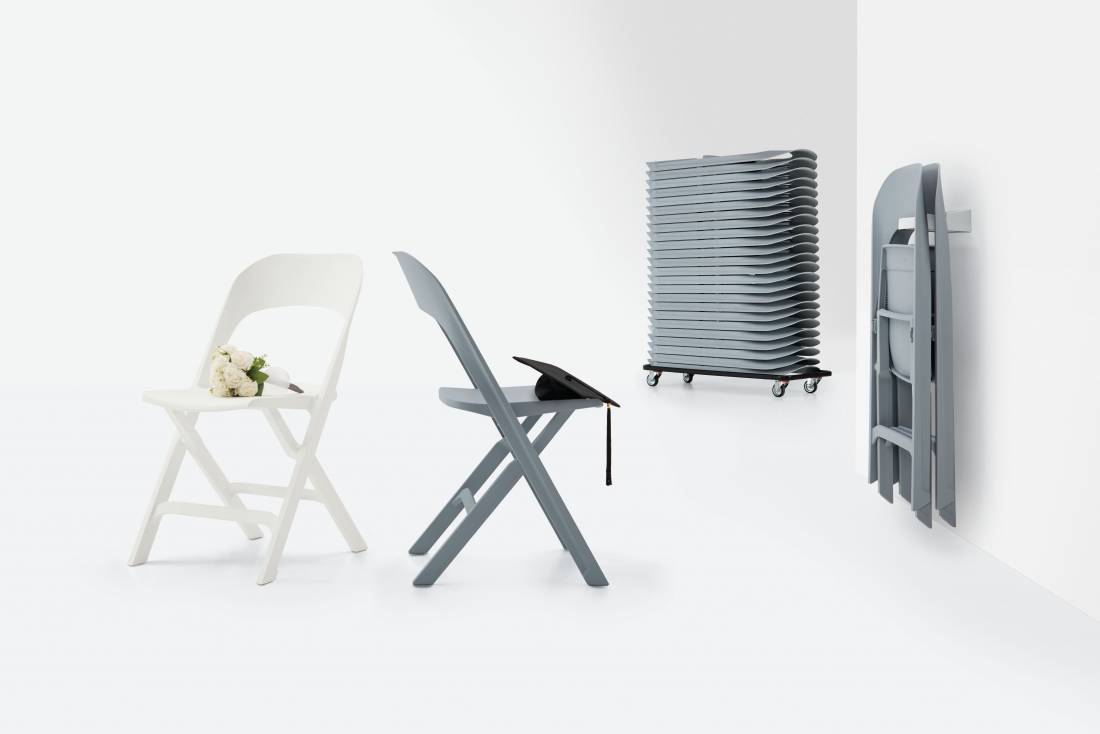 Global Furniture Group, Flap™ is a lightweight, durable folding chair that can expand the audience quickly for large