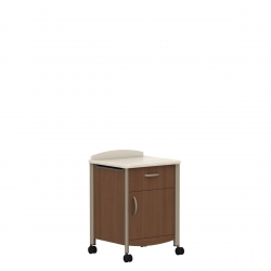 Armoire de chevet avec dessus en Corian, quatre roulettes, tiroir et porte ouvrant vers la droite Model Thumbnail
