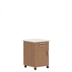 Bedside Cabinet with Corian Top, Casters, Pull Out Shelf & Drawer, Left Opening Door Model Thumbnail