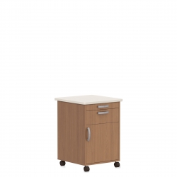 Bedside Cabinet with Corian Top, Casters, Pull Out Shelf & Drawer, Right Opening Door Model Thumbnail