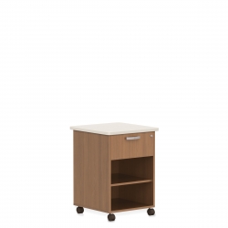 Meuble de chevet avec dessus en Corian, roulettes, tiroir et tablette réglable Model Thumbnail