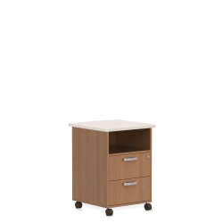 Meuble de chevet avec dessus en Corian, roulettes, deux tiroirs et tablette fixe Model Thumbnail