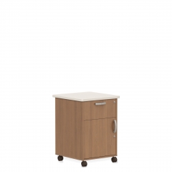 Meuble de chevet avec dessus en Corian, roulettes, tiroir et porte ouvrant sur la gauche Model Thumbnail
