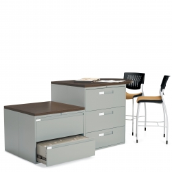 Dual Height Filing Island - Two 9336P-2F1H, Two 9336-3F1H, Two Laminate Tops (One with Radius, Special Order) - Ride Stool Not Included Model Thumbnail